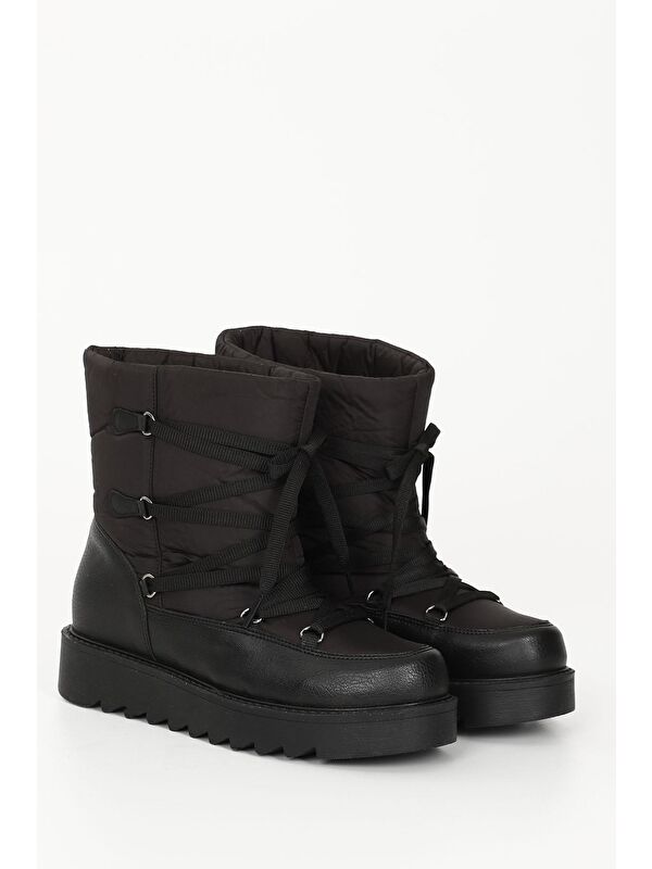 SİYAH Yuvarlak Burun Kadın Kar Botu 06415 - Görsel 3