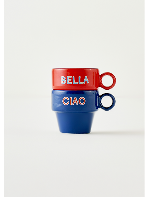 Bella Maison Line Espresso 2'li Seti Mavi-Kırmızı (105 cc)