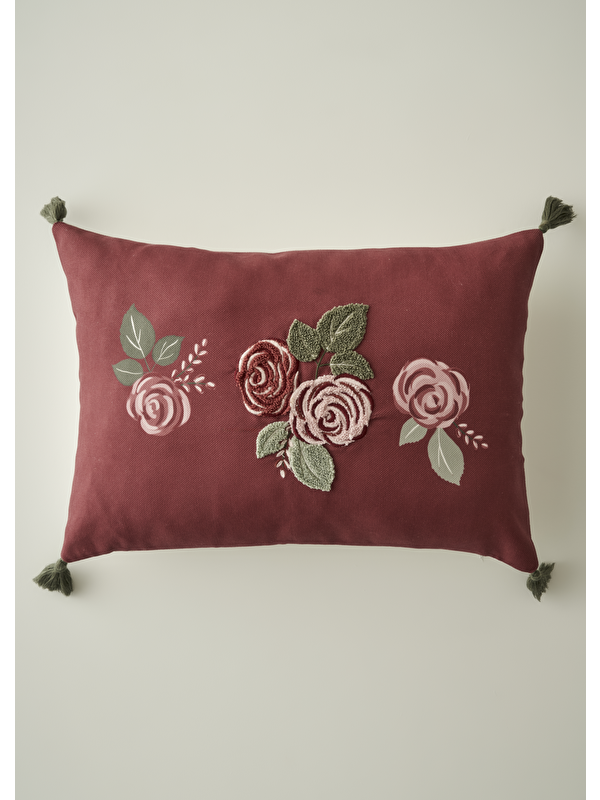 Bella Maison Rose Nakışlı Kırlent Kılıfı Mürdüm (35x50 cm)