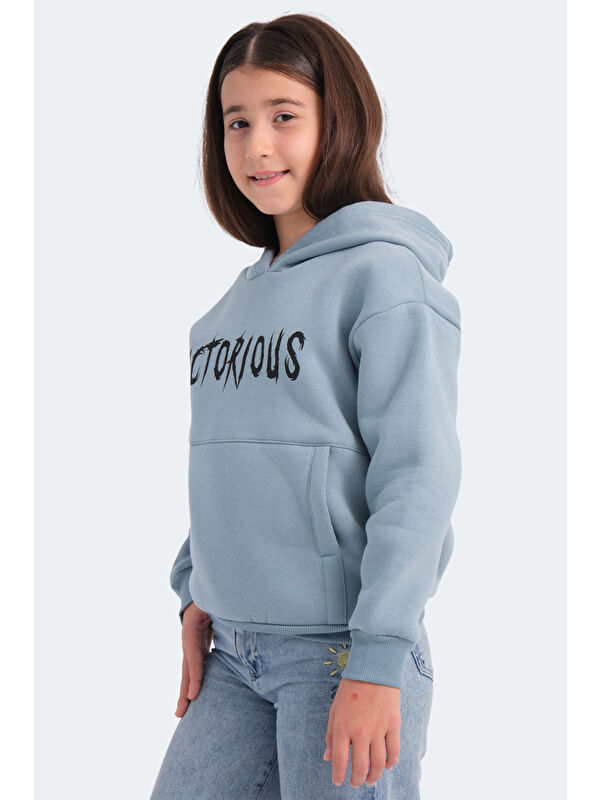 SLAZENGER LEXUS Unisex Çocuk Kapüşonlu Cepli Mavi Sweatshirt
