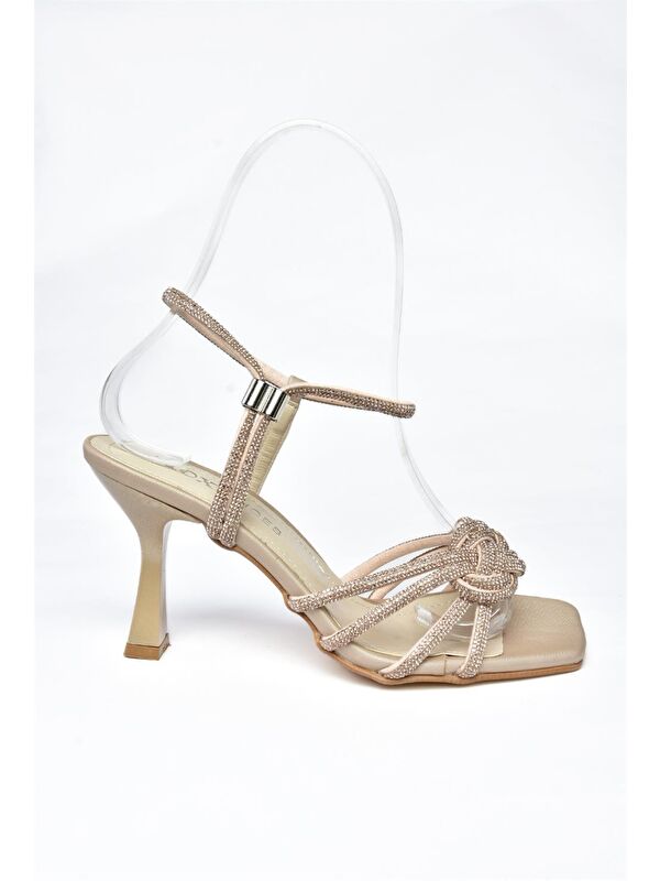 P246000504 Ten Saten Kumaş İnce Topuklu Kadın Abiye Ayakkabı - Görsel 5