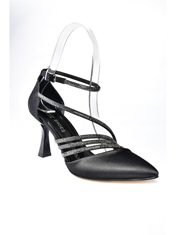 P246065804 Siyah Saten Kumaş İnce Topuklu Kadın Abiye Ayakkabı - Görsel 6