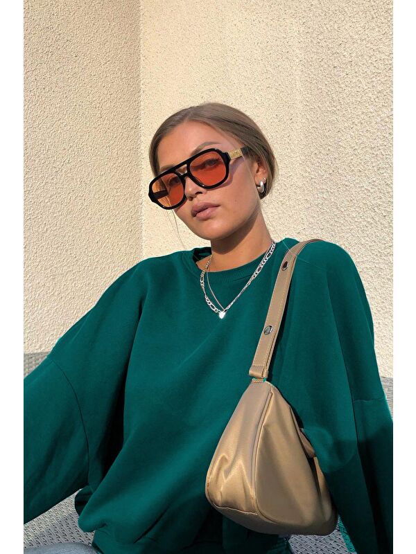 Madmext Petrol Mavisi Bisiklet Yaka Basic Sweatshirt Mg1559