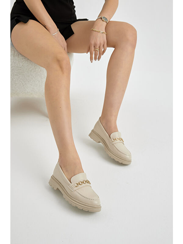 Tonny Black Siyah Tonny Black Kalin Poli Kadın Taban Zincir Aksesuarlı Günlük Loafer