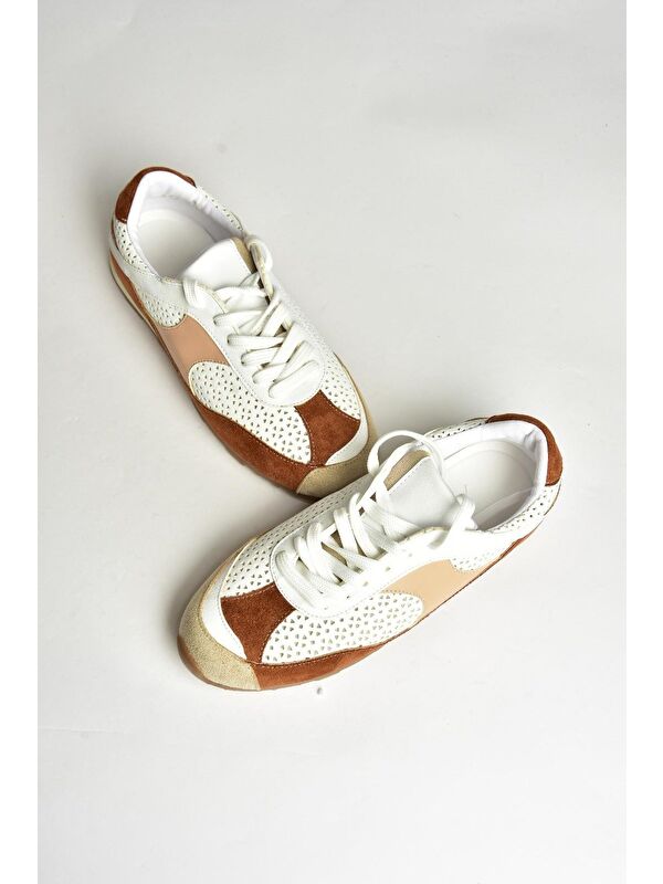 U9736573 Beyaz/Taba Kadın Sneakers - Görsel 4