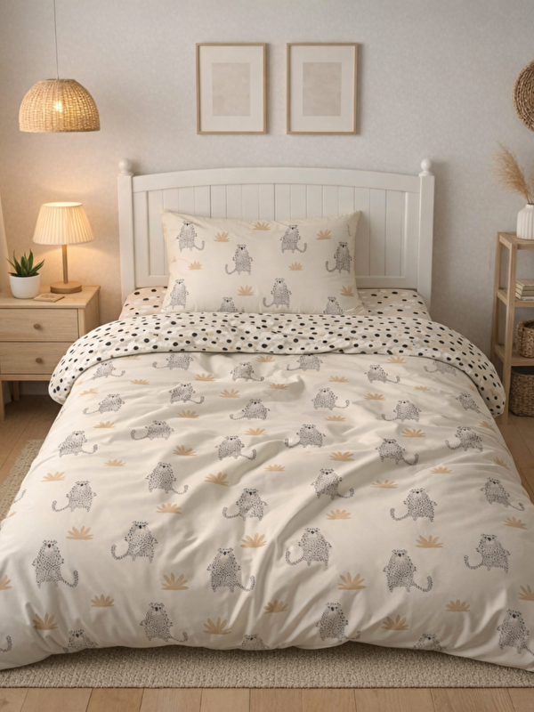 Evmila Sevimli Leopar Desenli Nevresim Takımı ÇARŞAFSIZ - 160x220 cm