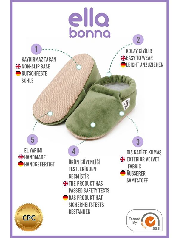 Kadife Bebek Patiği, Kaydırmaz Taban, Kreş Ayakkabısı Patik - Görsel 4