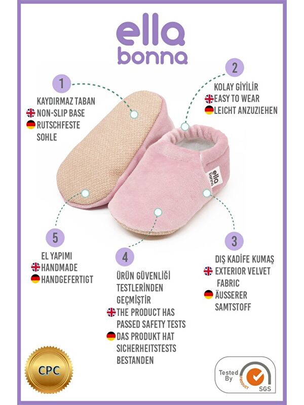 Kadife Bebek Patiği, Kaydırmaz Taban, Kreş Ayakkabısı Patik - Görsel 4