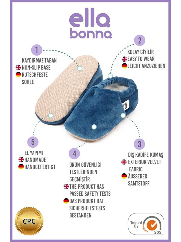 Kadife Bebek Patiği, Kaydırmaz Taban, Kreş Ayakkabısı Patik - Görsel 4