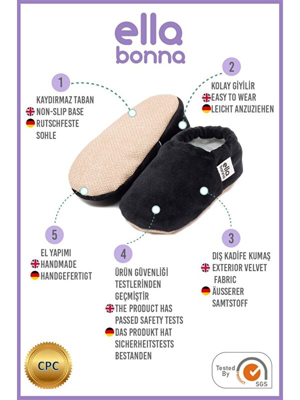 Kadife Bebek Patiği, Kaydırmaz Taban, Kreş Ayakkabısı Patik - Görsel 4