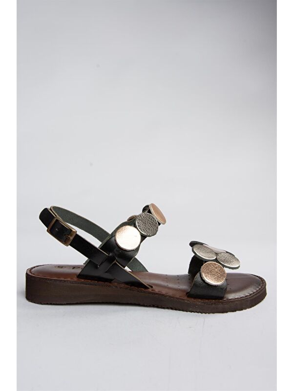 Siyah Hakiki Deri Kadın Sandalet K374680603 - Görsel 5