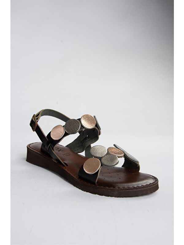 Siyah Hakiki Deri Kadın Sandalet K374680603 - Görsel 6