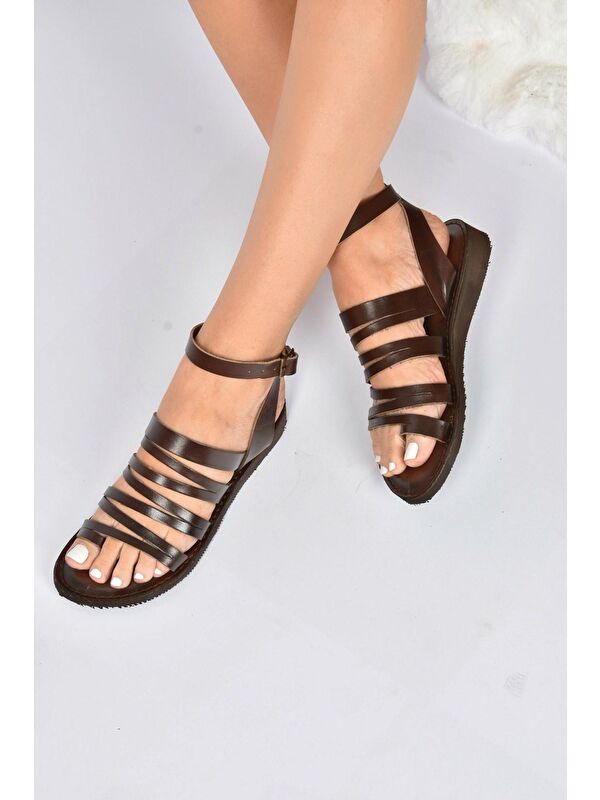 Kahverengi Hakiki Deri Kadın Sandalet K374680403 - Görsel 2