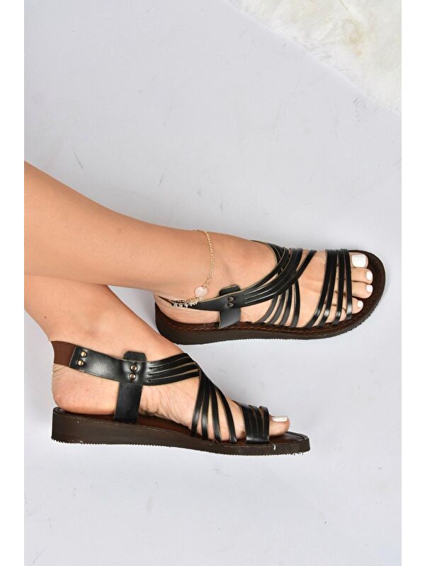 Siyah Hakiki Deri Kadın Sandalet K374680503 - Görsel 3