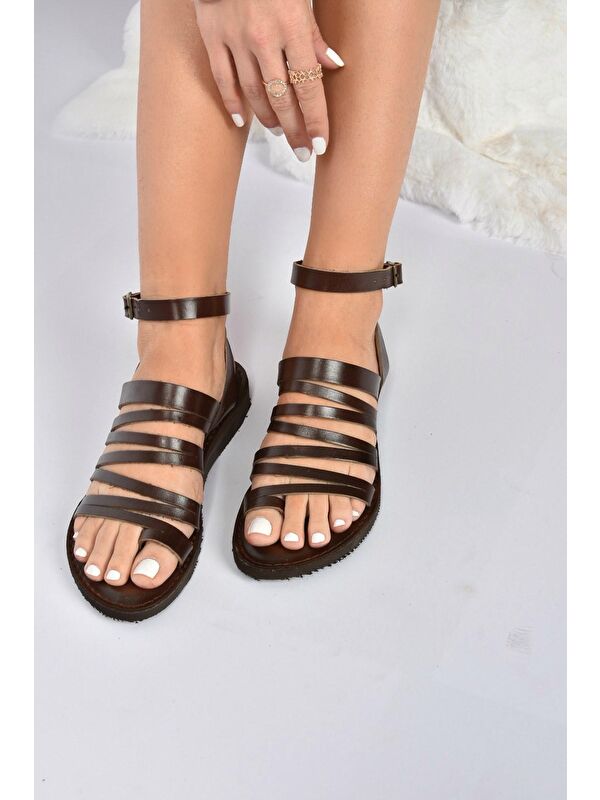 Kahverengi Hakiki Deri Kadın Sandalet K374680403 - Görsel 4