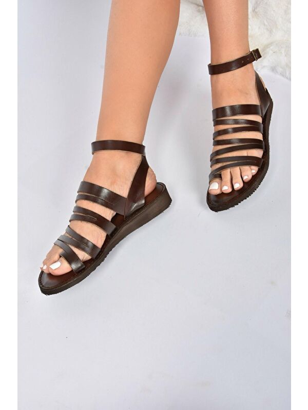 Kahverengi Hakiki Deri Kadın Sandalet K374680403 - Görsel 5