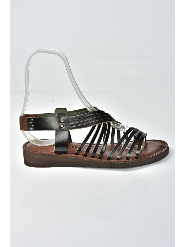 Siyah Hakiki Deri Kadın Sandalet K374680503 - Görsel 6