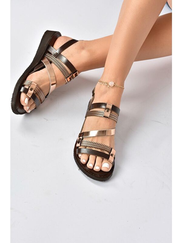 Kahverengi/Bronz Hakiki Deri Kadın Sandalet K374680103 - Görsel 3