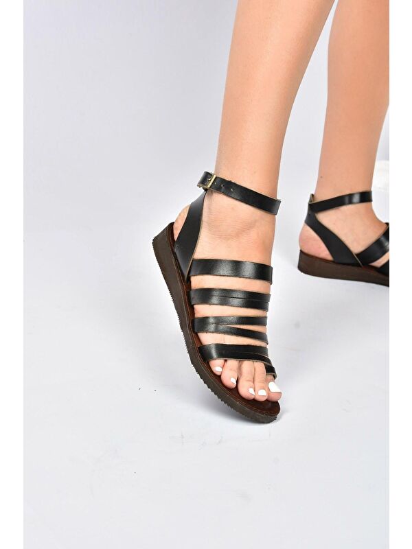 Siyah Hakiki Deri Kadın Sandalet K374680403 - Görsel 4