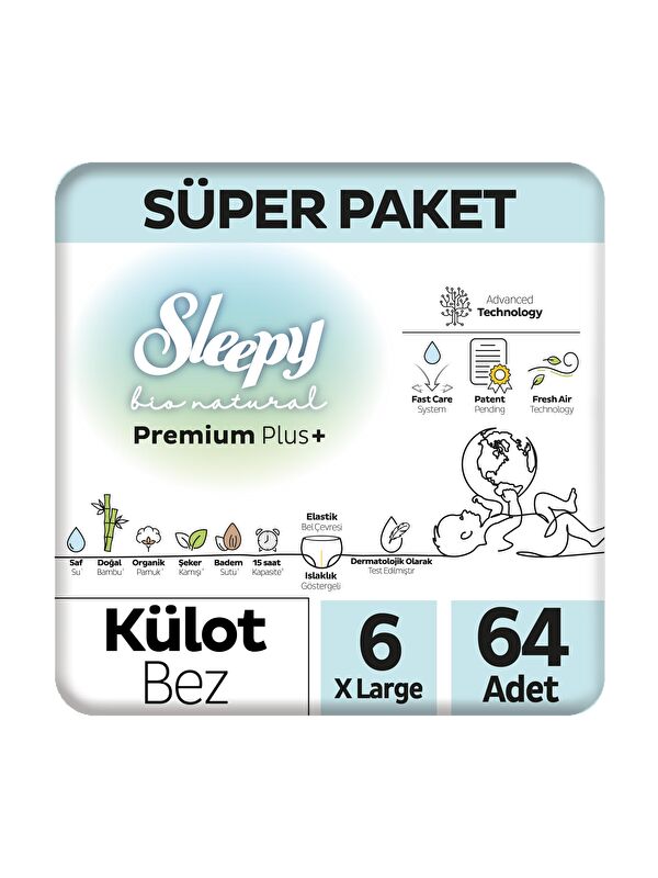 Sleepy Bio Natural Premium Plus Süper Paket Külot Bez 6 Numara Xlarge 64 Adet