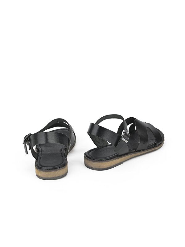 Kadın Hakiki Deri Sandalet 1311010 436 Siyah - Görsel 4