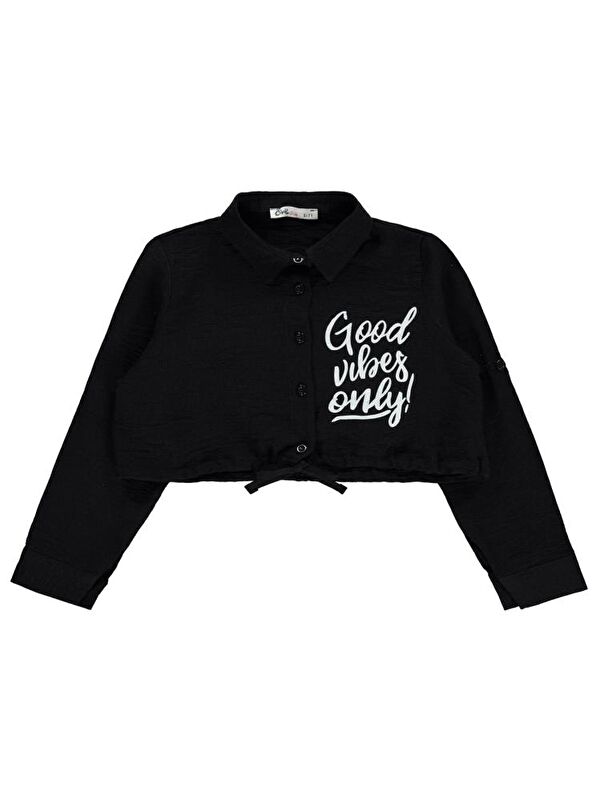 Civil Girls Good Vibes Only Baskılı 10-13 Yaş Gömlek - Siyah 11-12 Yaş