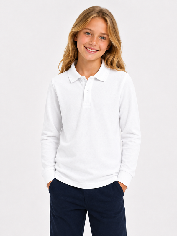 ajn Kids Polo Yaka Basic Uzun Kollu Unisex Kız Çocuk Tişört