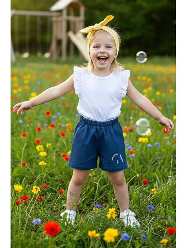 Parla Kids Kız Çocuk Jean Şort ve Bandana Takım