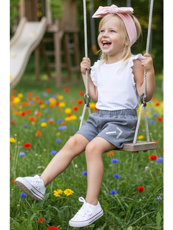 Parla Kids Kız Çocuk Jean Şort ve Bandana Takım