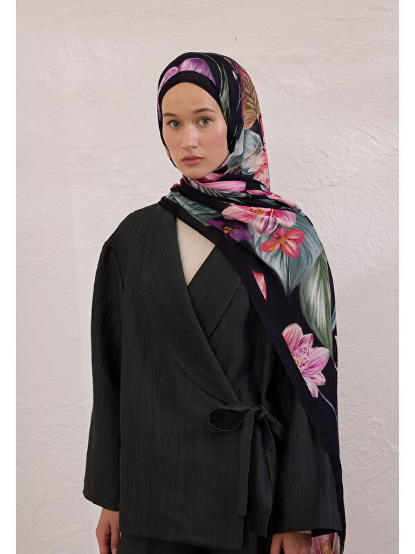 Fresh Scarfs Elegant Flower Desen Rami Şal Siyah