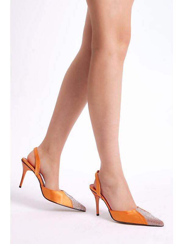 Kadın Oranj Gecce Serisi Önü Taş İşlemeli Sivri Burunlu Topluklu Ayakkabı - Görsel 3