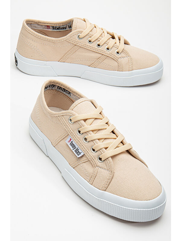 Tonny Black Yeşil Tonny Black Rahat Kalip Kadın Krep Taban Bağcıklı Keten Günlük Ayakkabı