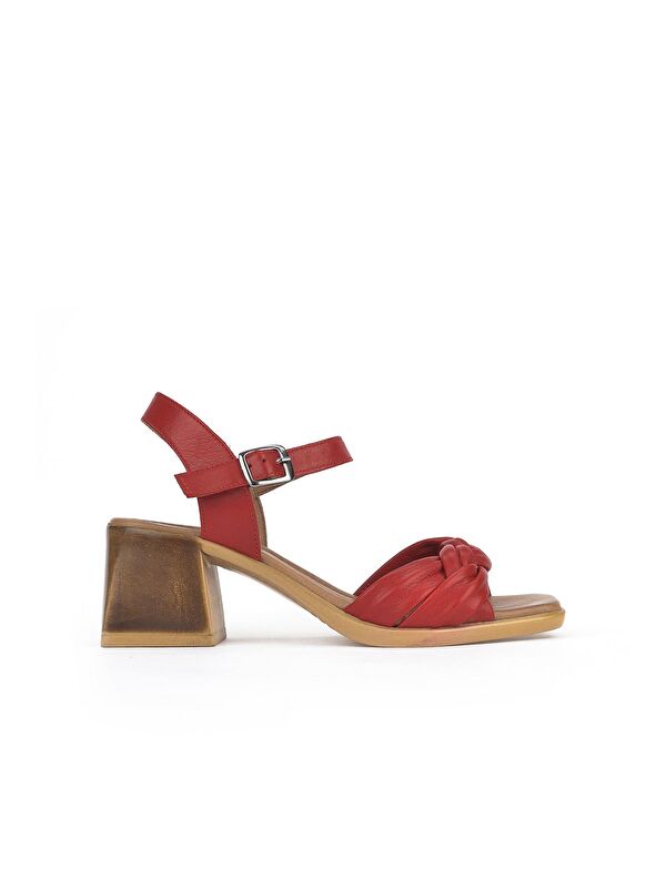 Kadın Hakiki Deri Topuklu Sandalet 131992 19001 Kırmızı - Görsel 3