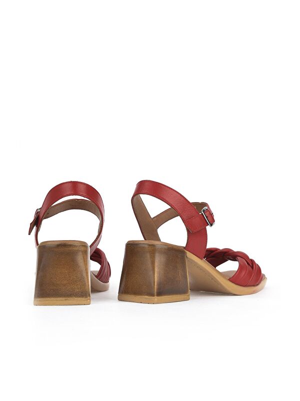 Kadın Hakiki Deri Topuklu Sandalet 131992 19001 Kırmızı - Görsel 6