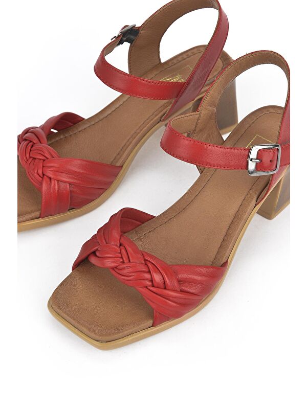 Kadın Hakiki Deri Topuklu Sandalet 131992 19001 Kırmızı - Görsel 8