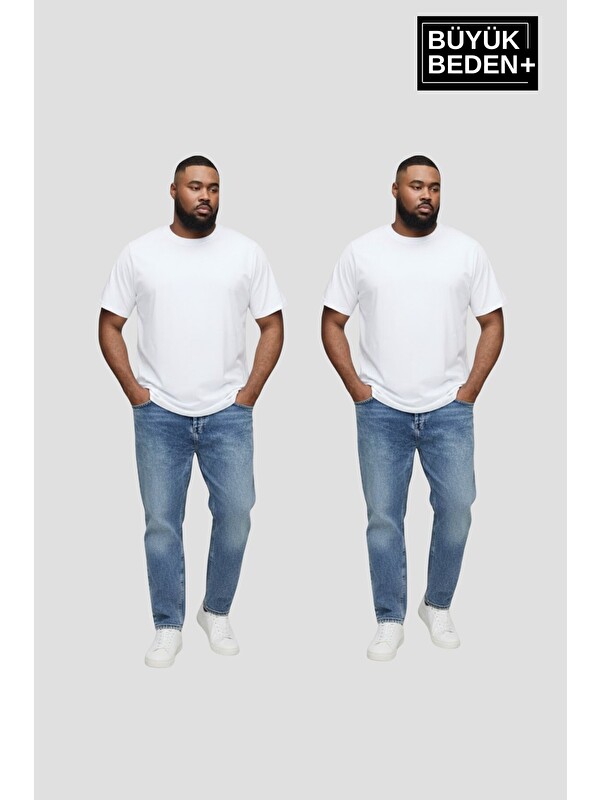 Süperlife Büyük Beden Erkek Regular Kalıp Basic Bisiklet Yaka 2'li Tişört Seti 3XL-6XL SPR26BTS510+2