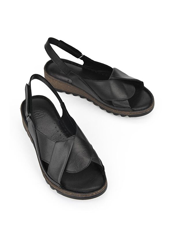 Kadın Hakiki Deri Sandalet 1311008 018 Siyah - Görsel 5