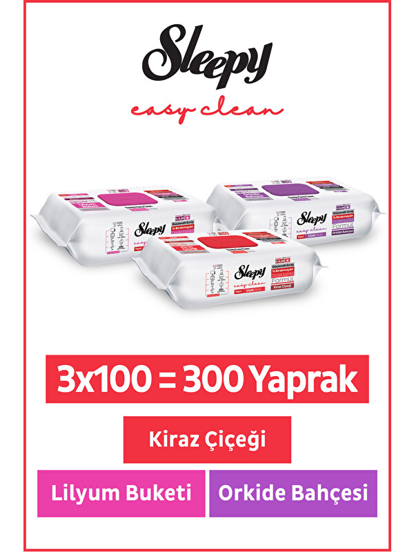 Sleepy Easy Clean Lilyum+ Orkide+ Kiraz Çiçeği Yüzey Temizlik Havlusu Mendili 3x100 (300 Yaprak)