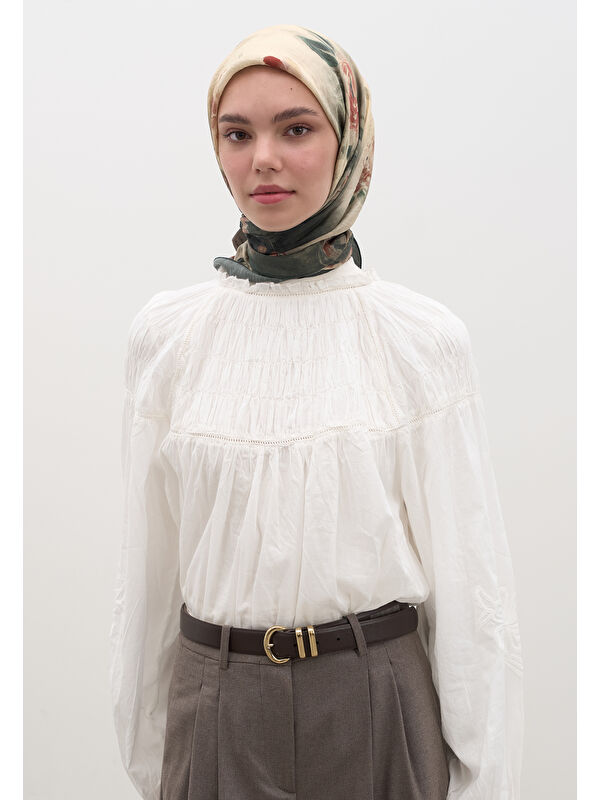 Fresh Scarfs Marıelle Desen Pamuklu Viskon Eşarp Çam Yeşili
