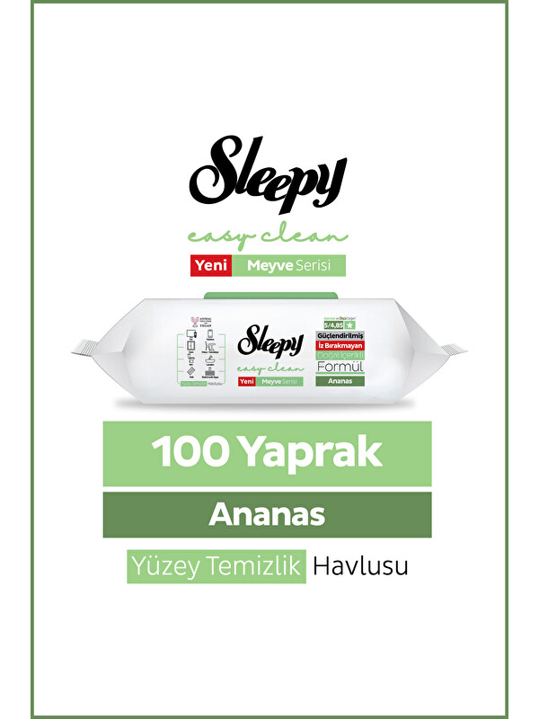 Sleepy Meyve Serisi Yüzey Temizlik Havlusu Mendili Ananas 100 Yaprak