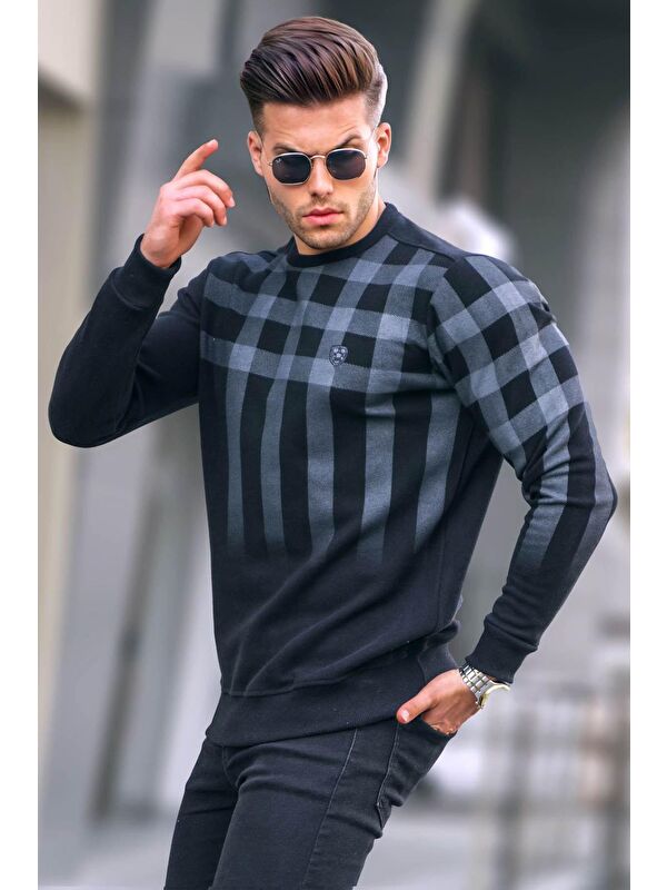 Madmext Siyah Bisiklet Yaka Baskılı Sweatshirt 6031