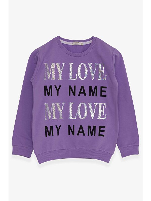 Breeze Kız Çocuk Sweatshirt Yazı Baskılı Pullu Lila (8-14 Yaş)