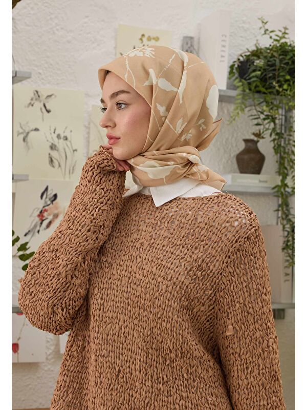Fresh Scarfs Perla Desen Pamuk İpek Eşarp Pudra