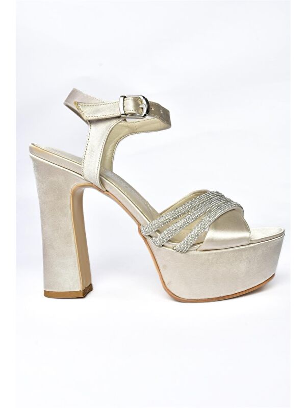 P246057504 Ten Kumaş Platform Topuklu Kadın Abiye Ayakkabı - Görsel 6
