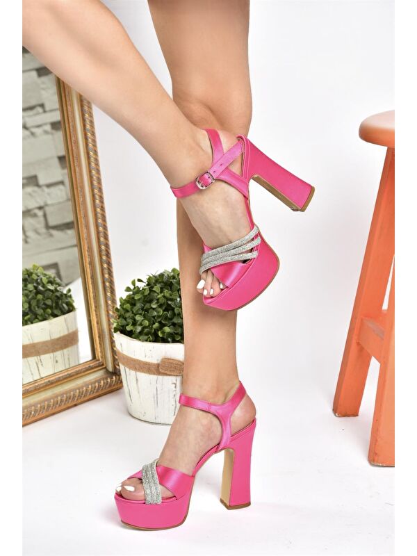 P246057504 Fuşya Kumaş Platform Topuklu Kadın Abiye Ayakkabı - Görsel 3