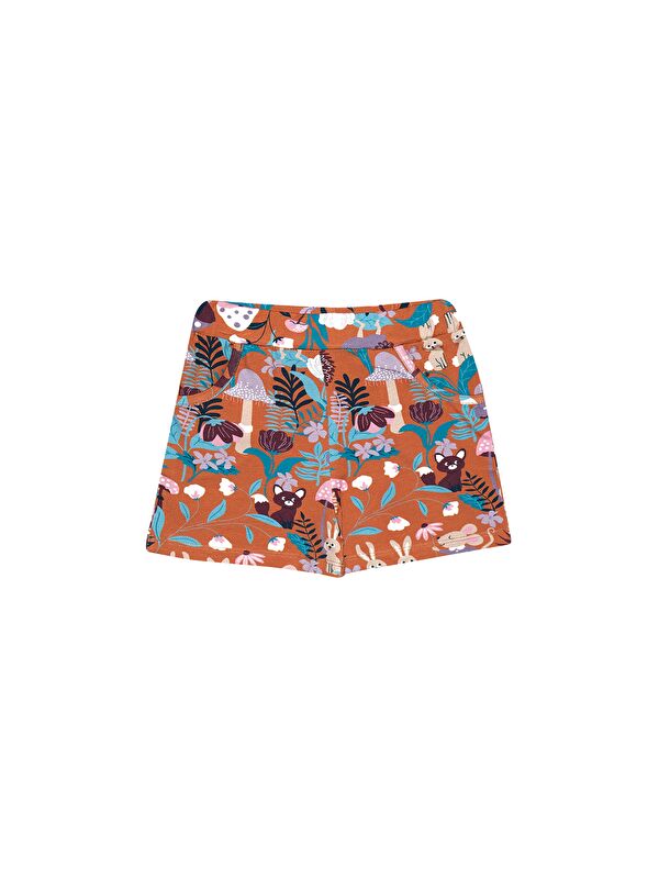 Lovetti Kahverengi Kız Çocuk Forest Animals Desenli Cepli Şort
