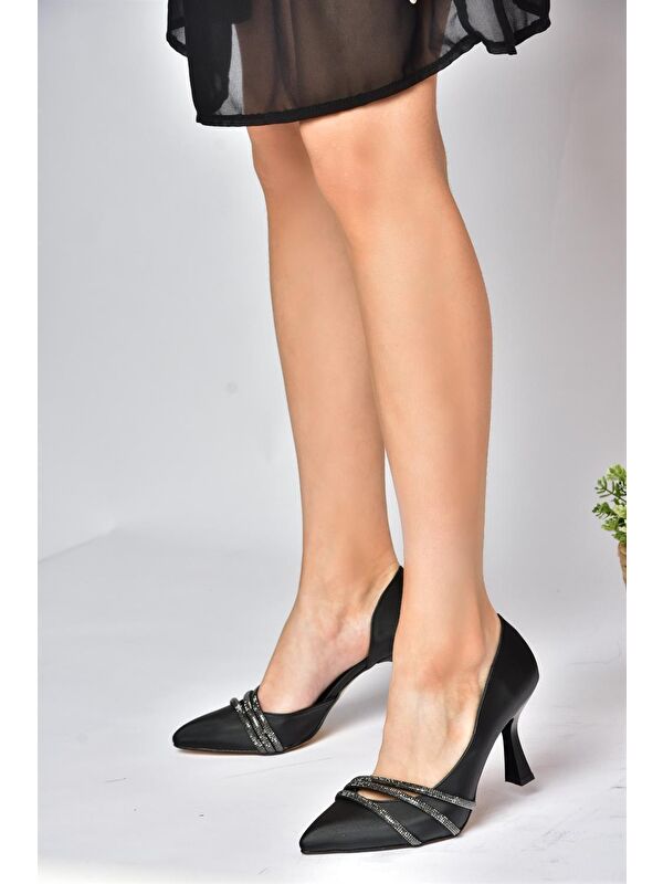 P246068504 Siyah Kumaş İnce Topuklu Kadın Abiye Ayakkabı - Görsel 4