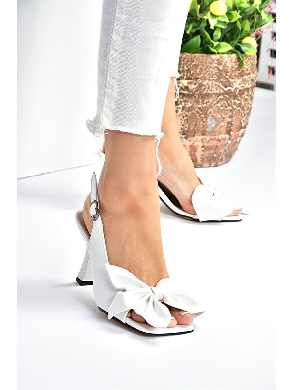 Beyaz Kurdele Detaylı Kadın Topuklu Ayakkabı K749384909 - Görsel 3