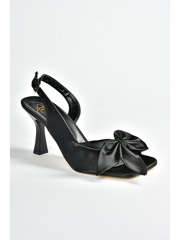 Siyah Saten Kurdele Detaylı Kadın Topuklu Ayakkabı K749384904 - Görsel 3
