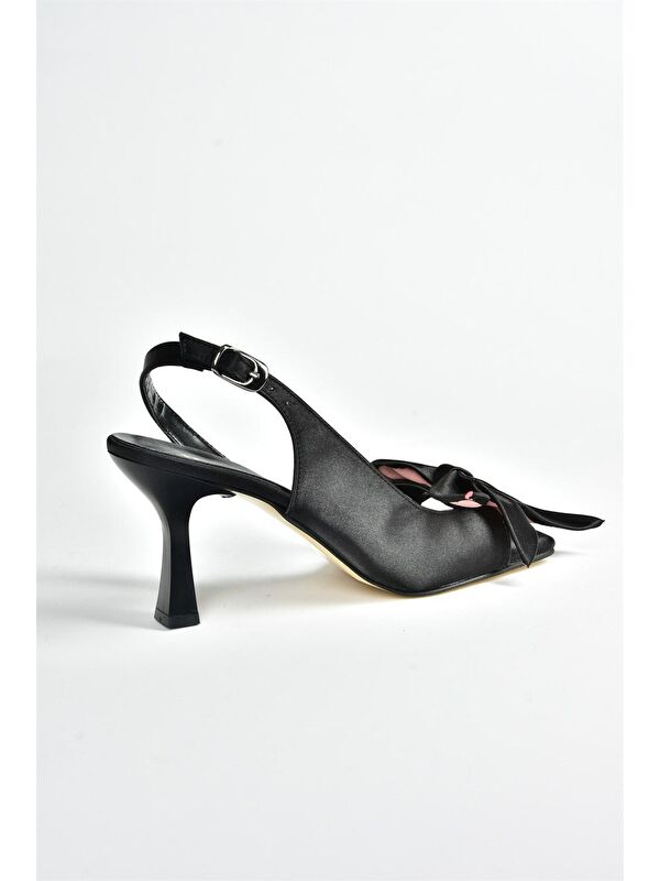 Siyah Saten Kurdele Detaylı Kadın Topuklu Ayakkabı K749384904 - Görsel 4